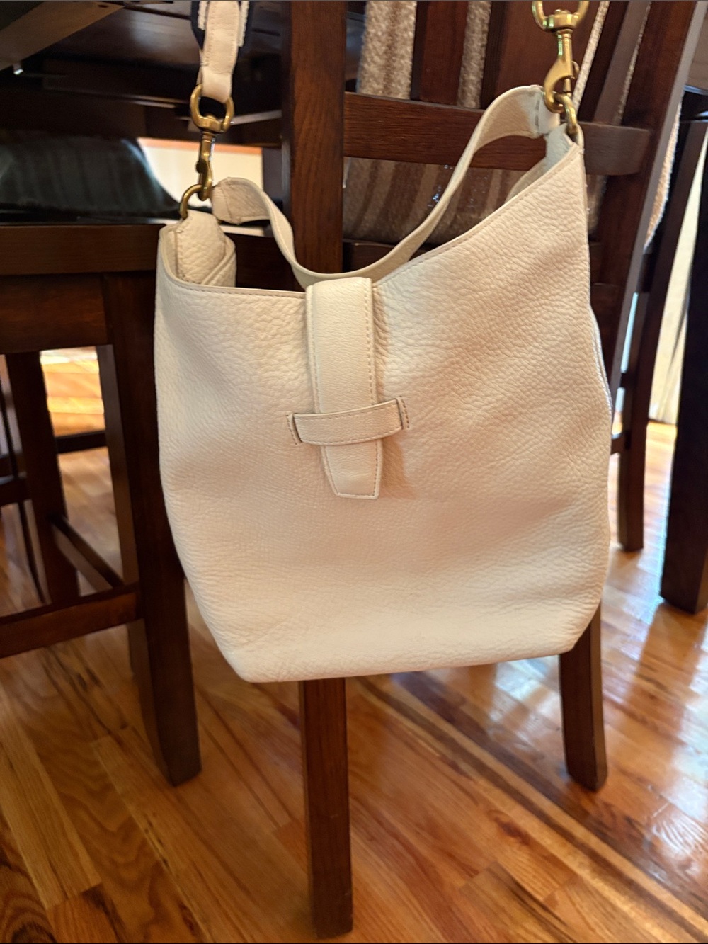 J. Crew Cream Pebbled Leather Shoulder Bag with Gold Hardware